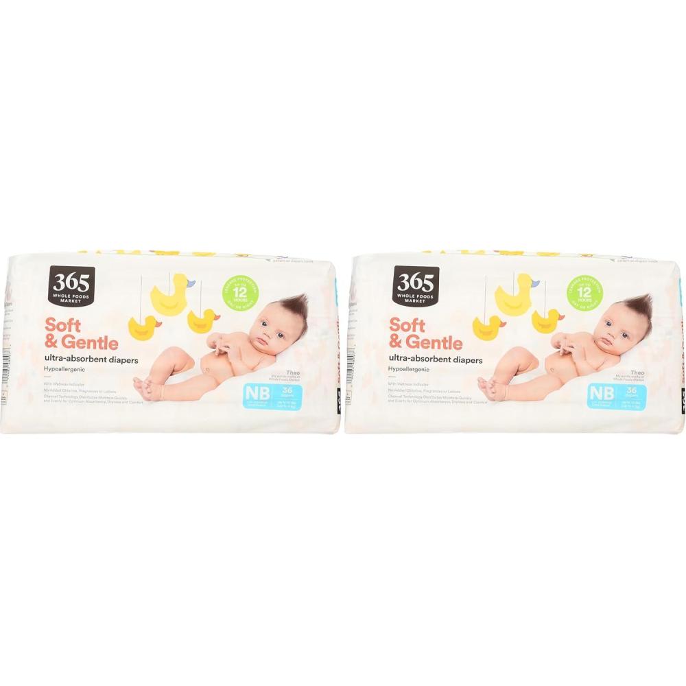 image:image365 by Whole Foods Market Soft amp Gentle Newborn Diapers with Wetness Indicator UltraAbsorbent HypoAllergenic 36 Count36 Count Pack of 2