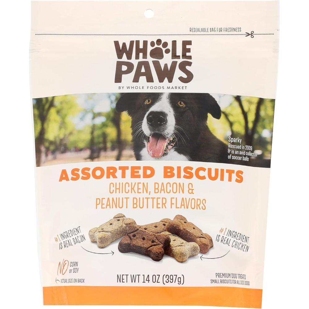 image:imageWhole Paws Biscuit Dog Treats Assorted Flavors Chicken Bacon amp Peanut Butter 14 Ounce1 Ounce Pack of 1