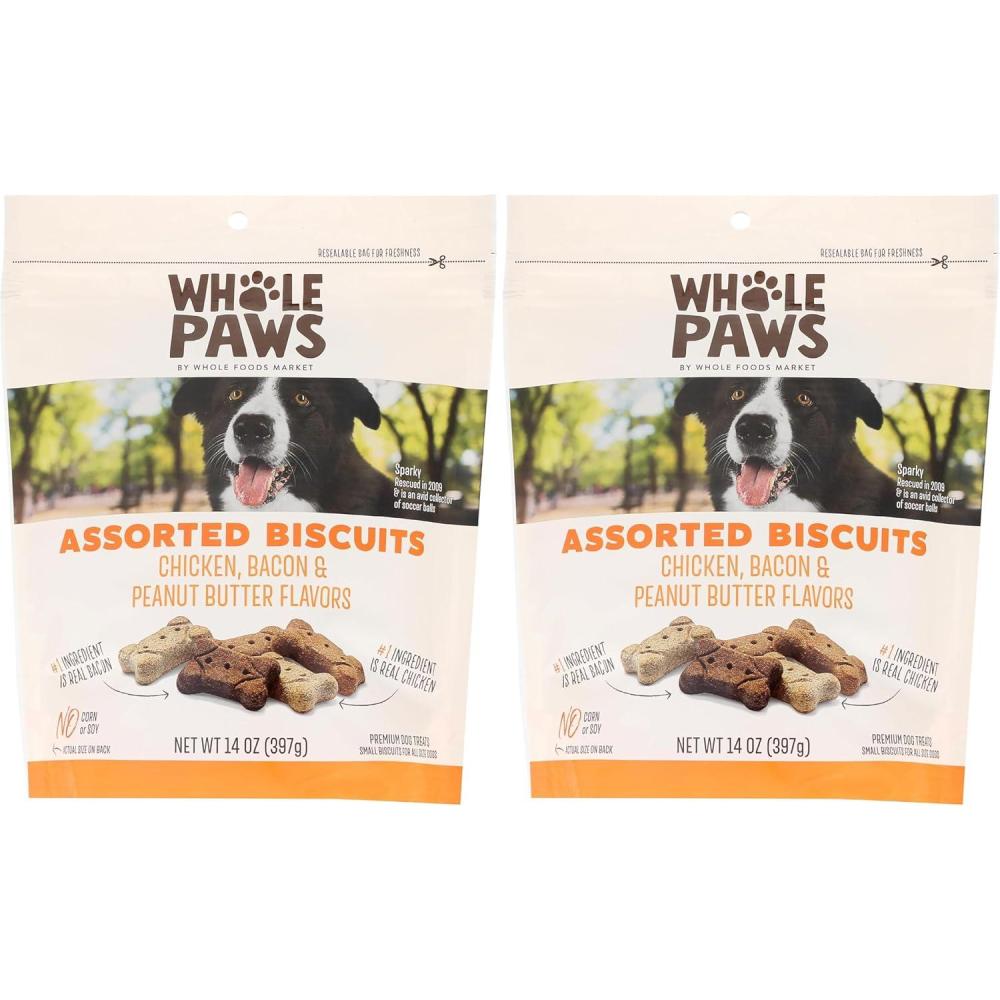 image:imageWhole Paws Biscuit Dog Treats Assorted Flavors Chicken Bacon amp Peanut Butter 14 Ounce1 Ounce Pack of 2