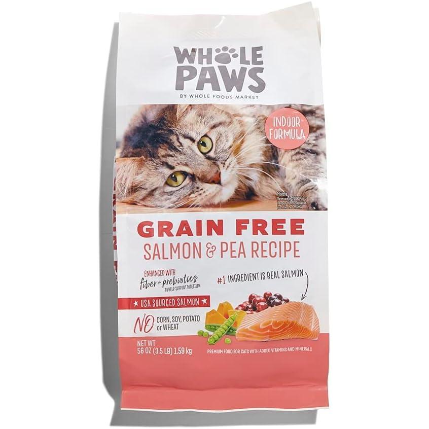image:imageWhole Paws GrainFree Dry Cat Food Salmon amp Pea Recipe Enhanced with Fiber amp Prebiotics Indoor Formula 35 lb35 Pound Pack of 1
