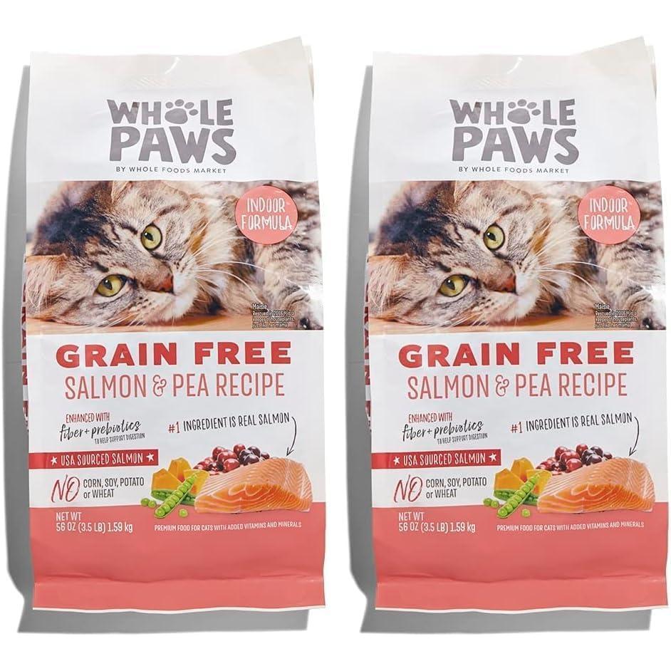 image:imageWhole Paws GrainFree Dry Cat Food Salmon amp Pea Recipe Enhanced with Fiber amp Prebiotics Indoor Formula 35 lb35 Pound Pack of 2