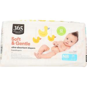 365 by Whole Foods Market, Soft & Gentle Newborn Diapers with Wetness Indicator, Ultra-Absorbent, Hypo-Allergenic, 36 Count(36 Count (Pack of 1))