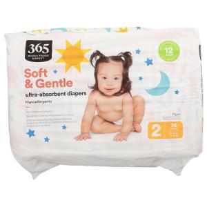 365 by Whole Foods Market, Soft & Gentle Size 1 Diapers with Wetness Indicator, Ultra-Absorbent, Hypo-Allergenic, Ultra-Absorbent, 40 Count(36 Count)