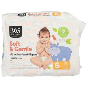 365 by Whole Foods Market, Soft & Gentle Size 1 Diapers with Wetness Indicator, Ultra-Absorbent, Hypo-Allergenic, Ultra-Absorbent, 40 Count(Size 5 (Pack of 23))
