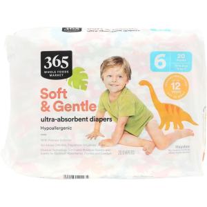 365 by Whole Foods Market, Soft & Gentle Size 6 Diapers with Wetness Indicator, Ultra-Absorbent, Hypo-Allergenic, Ultra-Absorbent, 20 Count