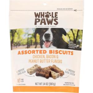 Whole Paws, Biscuit Dog Treats, Assorted Flavors (Chicken, Bacon, & Peanut Butter), 14 Ounce(1 Ounce (Pack of 1))