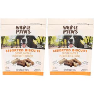 Whole Paws, Biscuit Dog Treats, Assorted Flavors (Chicken, Bacon, & Peanut Butter), 14 Ounce(1 Ounce (Pack of 2))