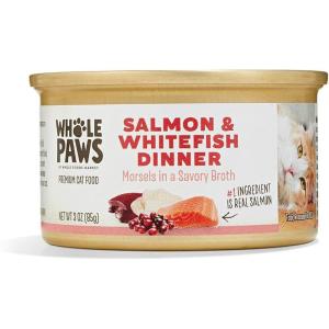 Whole Paws, Wet Cat Food, Salmon & Whitefish Dinner in Savory Broth, 3 Ounce