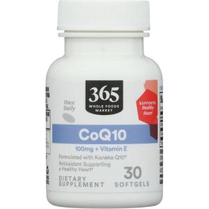 365 by Whole Foods Market, CoQ10 100 MG Plus Vitamin E, 30 Count(30 Count (Pack of 1))