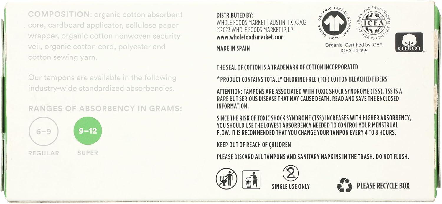 image:image365 by Whole Foods Market Tampons with Cardboard Applicators Super Absorbency Made with Organic Cotton Unscented 14 Count