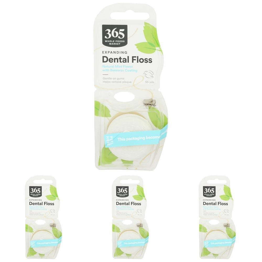 image:image365 by Whole Foods Market Expanding Dental Floss Natural Mint Flavor with Beeswax Coating 55 Yds165 Foot Pack of 4