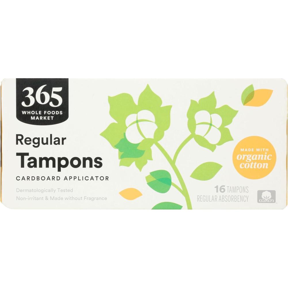 image:image365 by Whole Foods Market Tampons with Cardboard Applicators Regular Absorbency Made with Organic Cotton Unscented 16 Count