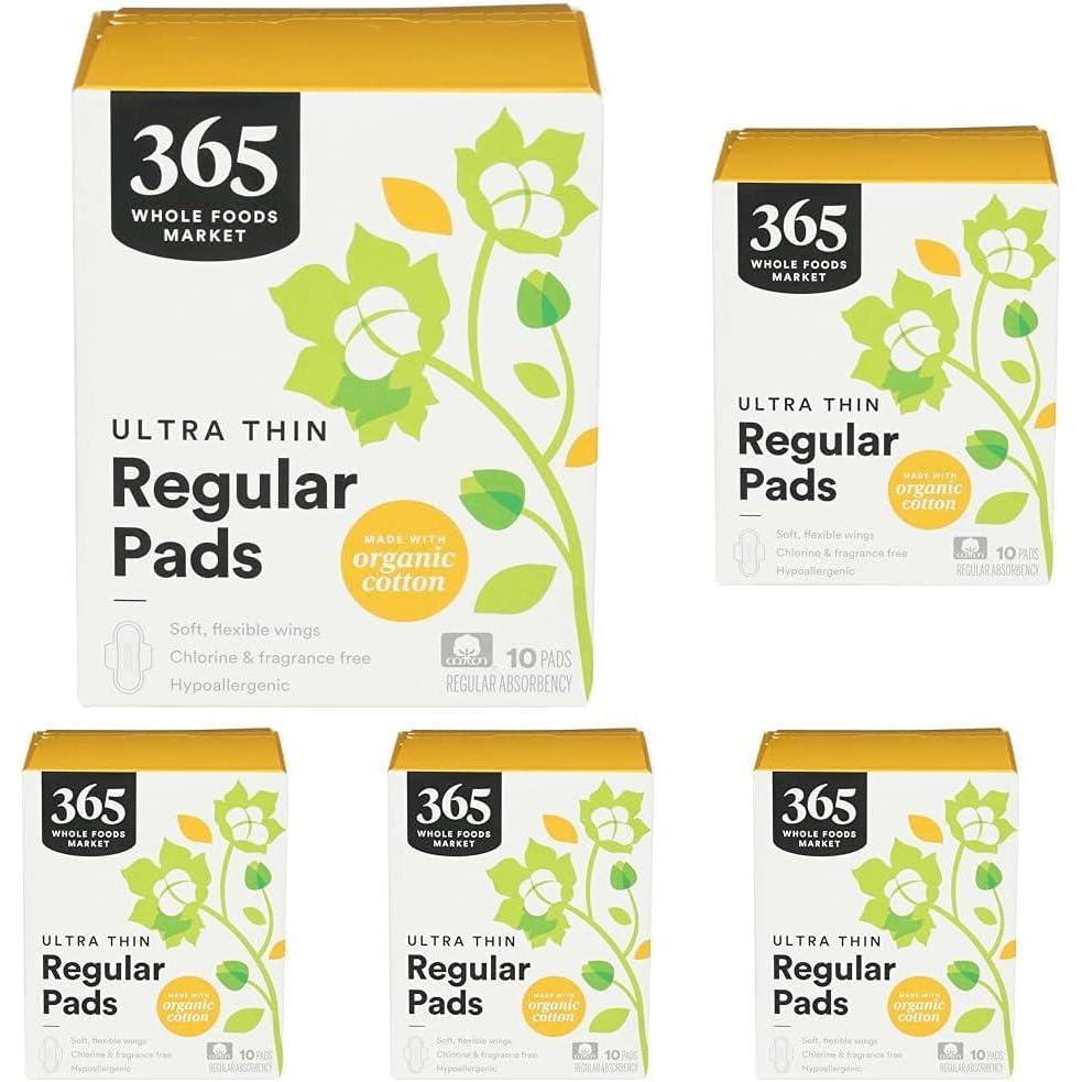 image:image365 by Whole Foods Market Ultra Thin Pads with Wings Regular Absorbency Made with Organic Cotton 10 Count10 Count Pack of 5